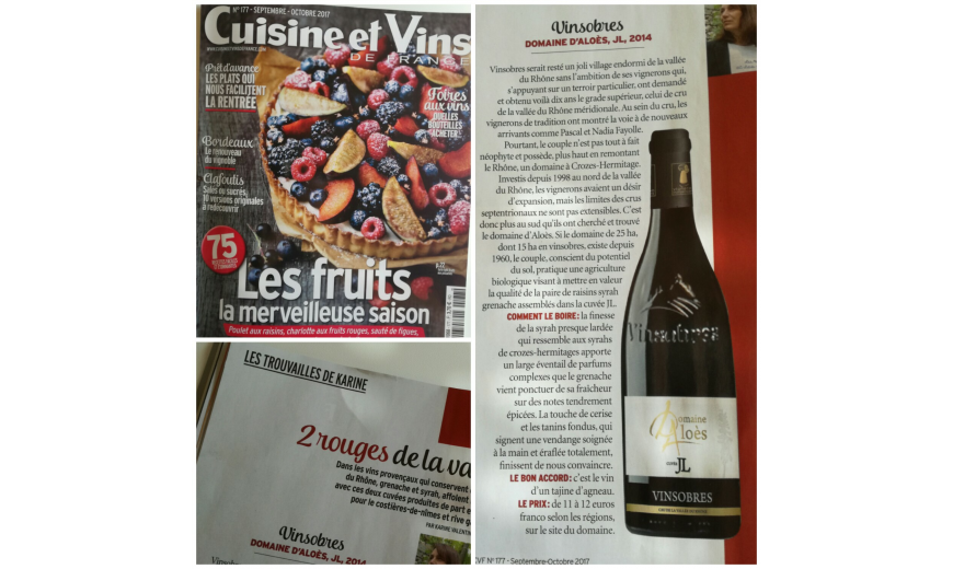 Cuisine & Vins de France Sept 2017 - Vinsobres Domaine d'Aloès, JL 2014